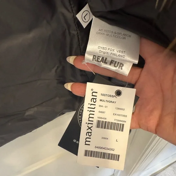 Maximilian Real Fur Vest in Charcoal Gray - Picture 4 of 5